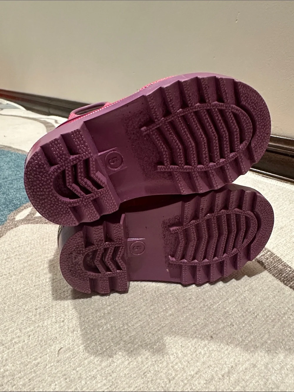 Western Chief Girls Pink Rain Boots with Purple Handles 5C